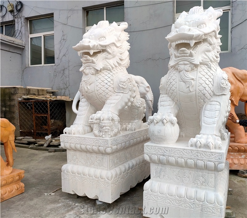 White Marble Chinese Dragon Sculpture Kylin Carving