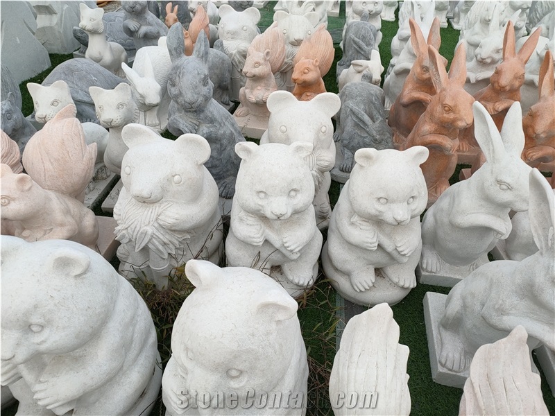 White Marble Squirrel Stone Carving Sculptures