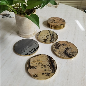 Fossil Stone Coaster With Brass Bottom Anti-Scald