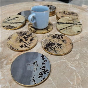 Natural  Fossil Stone Coaster With Brass Bottom Anti-Scald
