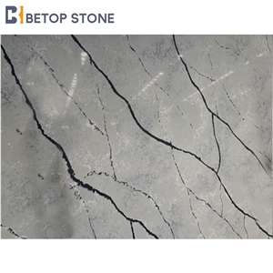 Polished Calacatta Grey Marble Vein Quartz Slabs A1417