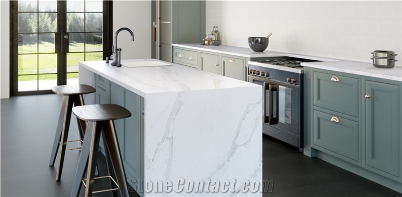 Polished Surface Luxury Calacatta Quartz Slabs For Sell