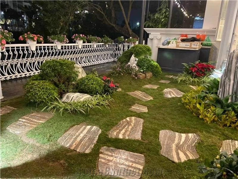 Black Tiger Veins Stepping Marble Milestone Paver Garden Design Ornaments