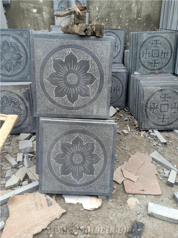 Square And Rectangle Pattern Carving Bluestone Tile Paver