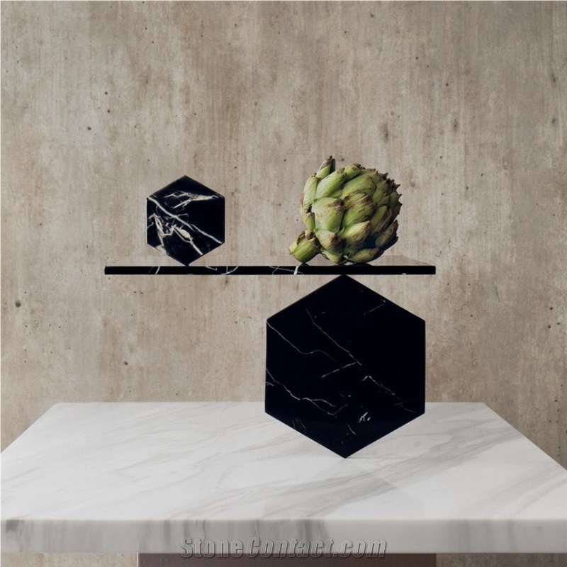 Chinese Marquina Marble Hexagonal Tiles 