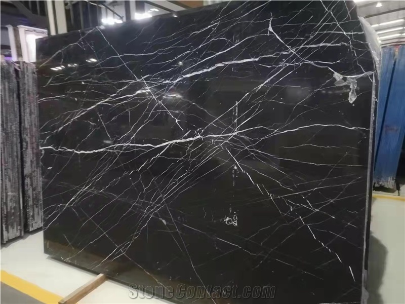 Deep Black Marble With White Veining African Black Marble