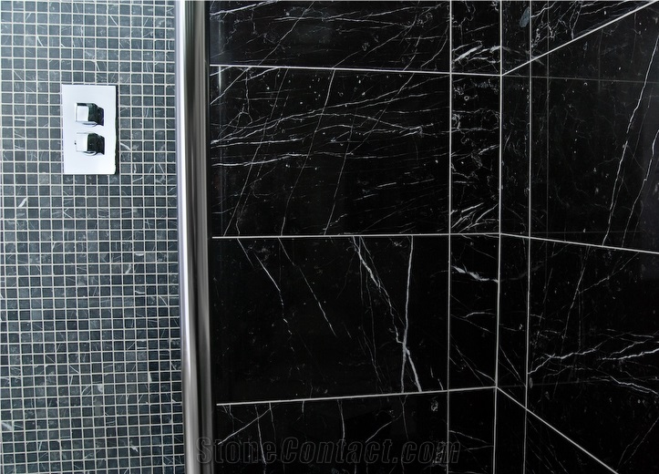Honed China Marquina Marble Tiles Slabs For Bathroom