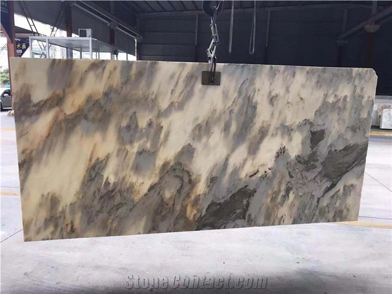 Landscape White Painting Marble Tiles Slabs Wall 