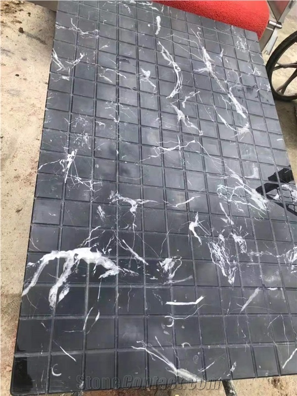 Tumbled China Markina Black Ice Marble Tiles For Bathroom 