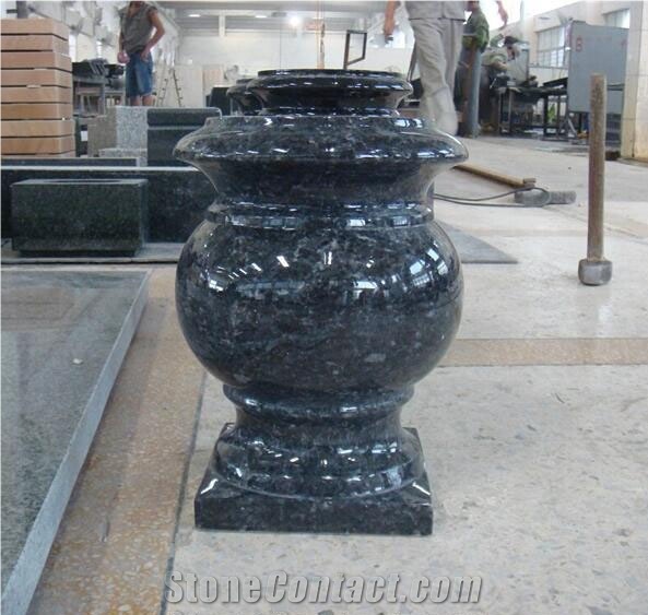 Blue Pearl Granite Tombstone Vases Funeral Accessories