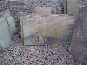Fossil Sandstone Slabs & Tiles, India Beige Sandstone