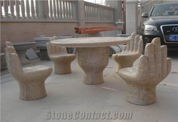 Hand Granite, Yellow Granite Bench & Table