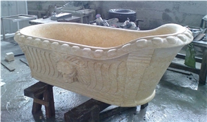 Carved Marble Hotel Bathtub Egyptian Cream Oval Bath Tubs