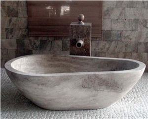 Design Stone Bath Tub Silver Travertine Classic Oval Bathtub