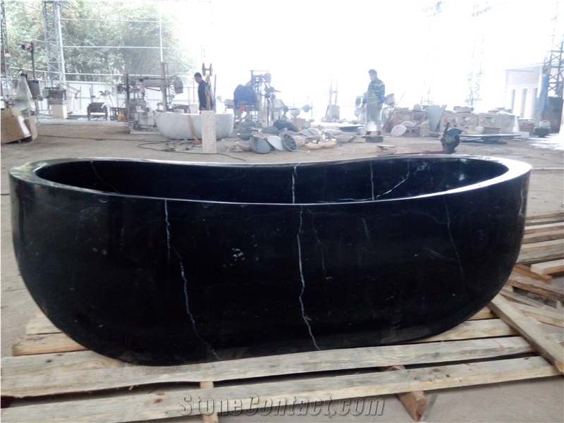 Designed Marble Vessel Bathtub Nero Marquina Oval Bath Tubs