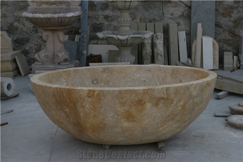 Designed Stone Freestanding Bathtub Gold Travertine Bath Tub