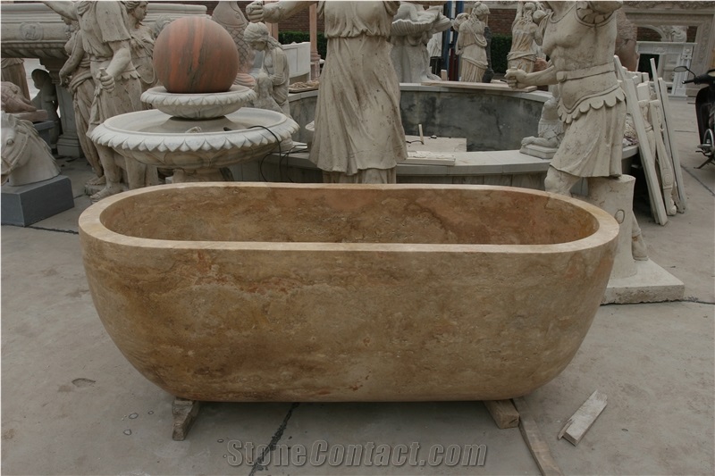Designed Stone Freestanding Bathtub Gold Travertine Bath Tub
