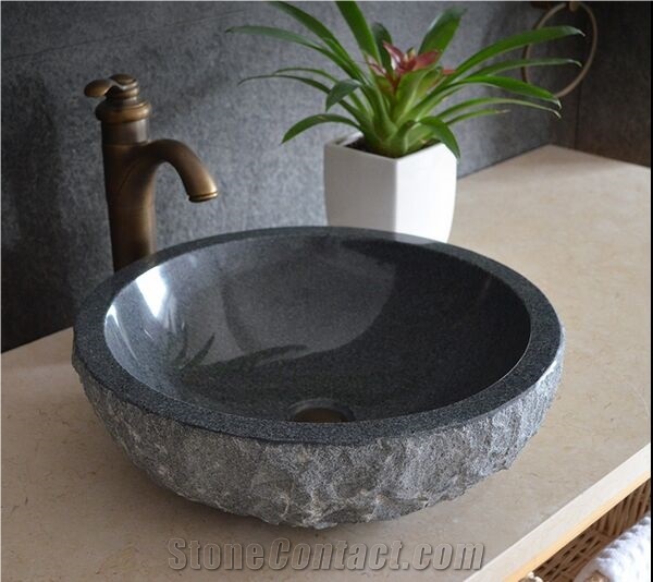 Granite Bathroom Stone Sink China Black Round Wash Basin