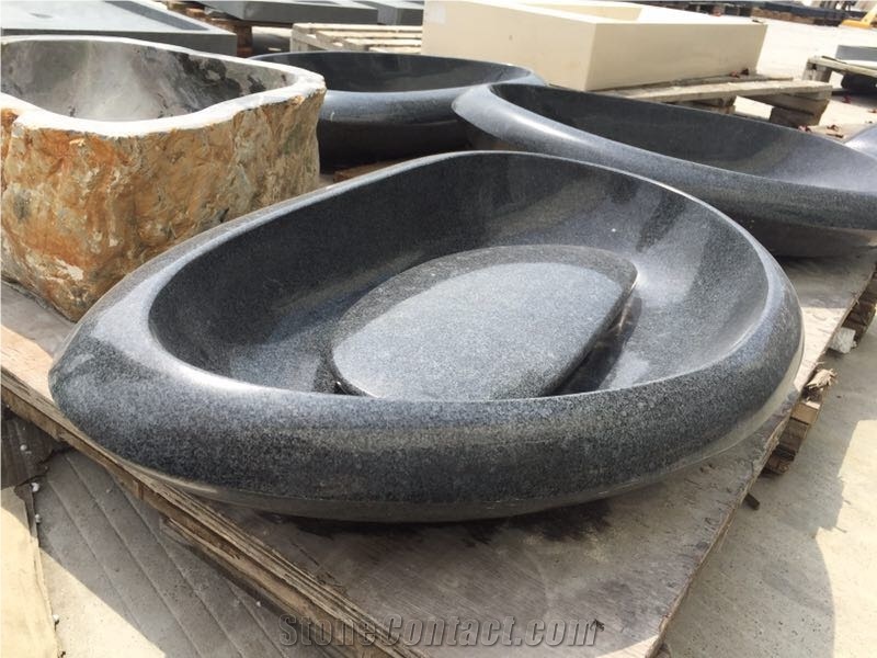 Granite Bathroom Vessel Sink River Stone Oval Wash Basin