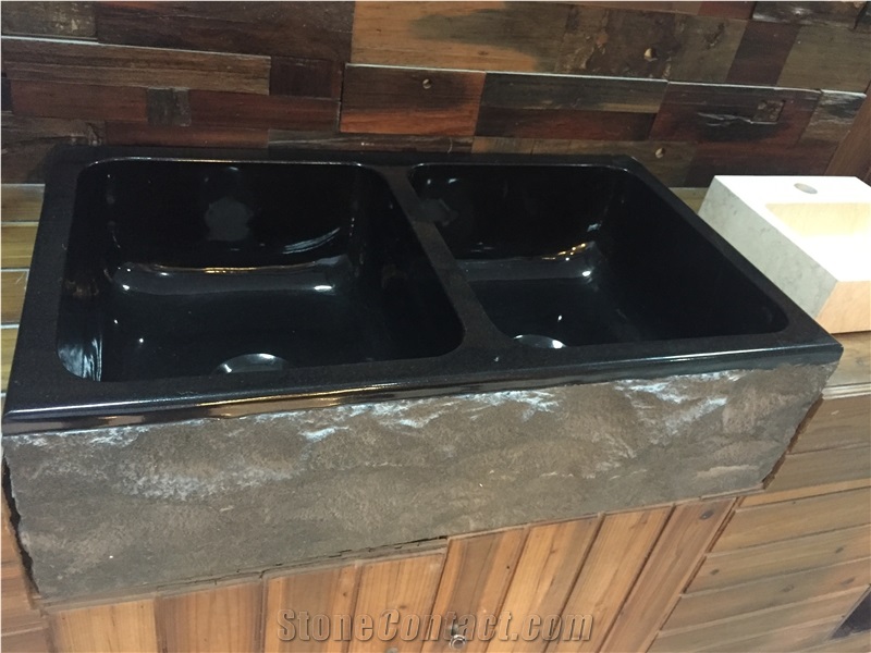 Granite Kitchen Drop-In Sink Absolute Black Wash Basin Sinks