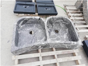 Granite Kitchen Round Wash Basin Juparana Grey Double Sinks