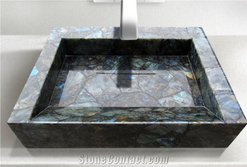 Granite Stone Bathroom Rectangle Sink Labradorite Wash Basin