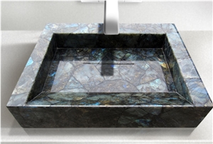 Granite Stone Bathroom Rectangle Sink Labradorite Wash Basin