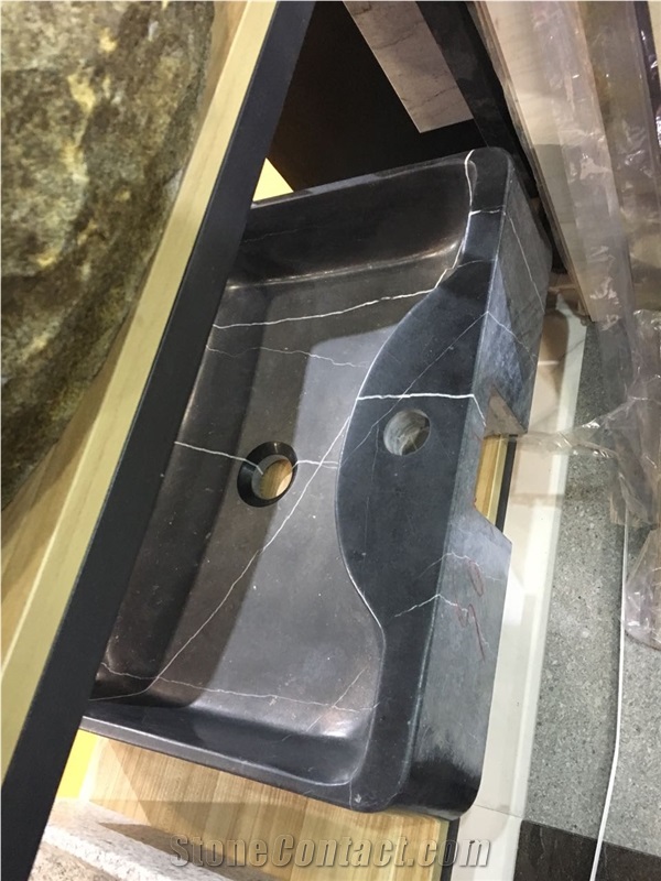Granite Stone Bathroom Vessel Sink Absolute Black Wash Basin