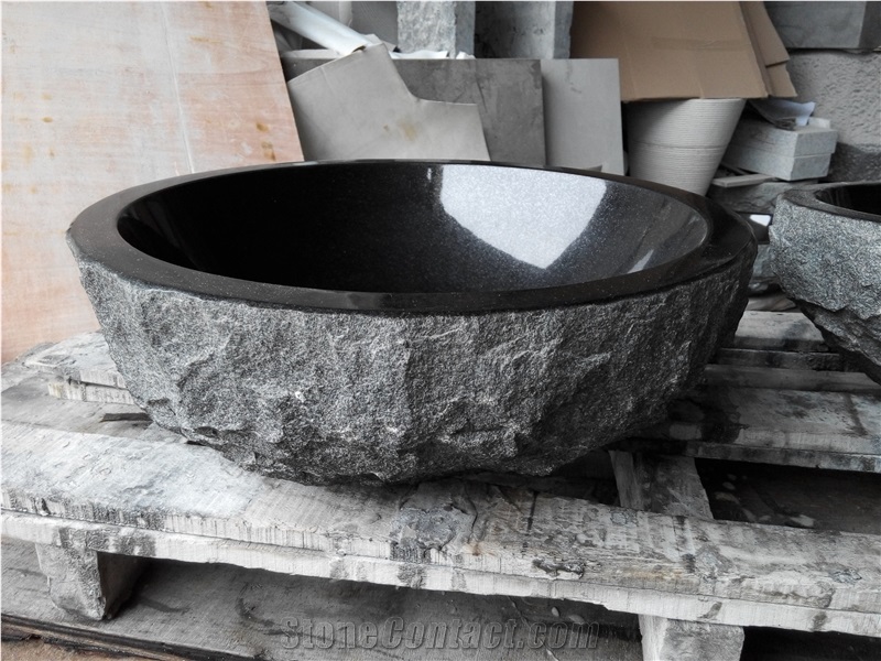 Granite Stone Bathroom Wash Basin Shanxi Black Round Sink