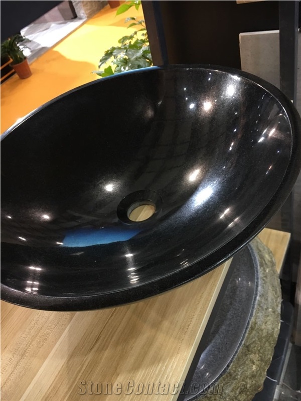 Granite Stone Vessel Sink Shanxi Black Oval Wash Basin 