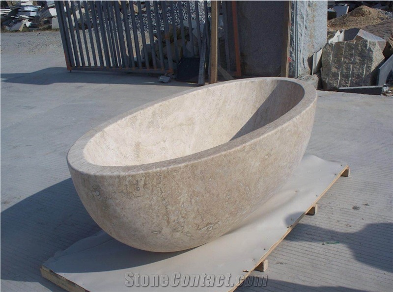 Limestone Classic Bath Tubs Yellow Limestone Oval Bathtub