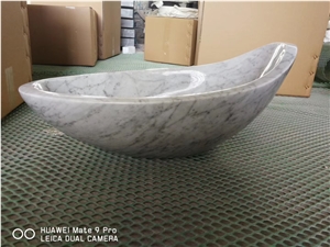 Marble Bathroom Vessel Sink Carrara Farm Oval Wash Basin