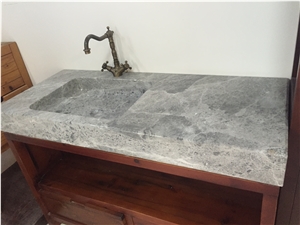 Marble Bathroom Vessel Sink Silver Grey Rectangle Wash Basin