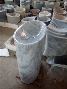 Marble Design Bathroom Oval Sink Arabescato Pedestal Basin