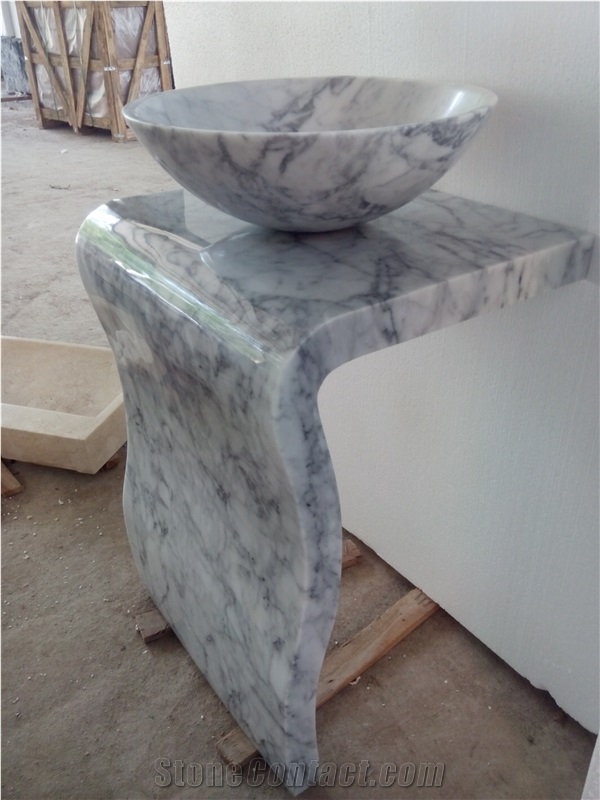 Marble Design Bathroom Oval Sink Arabescato Pedestal Basin