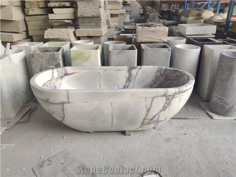 Marble Design Hotel Bathtub Milas Lilac Oval Stone Bath Tubs
