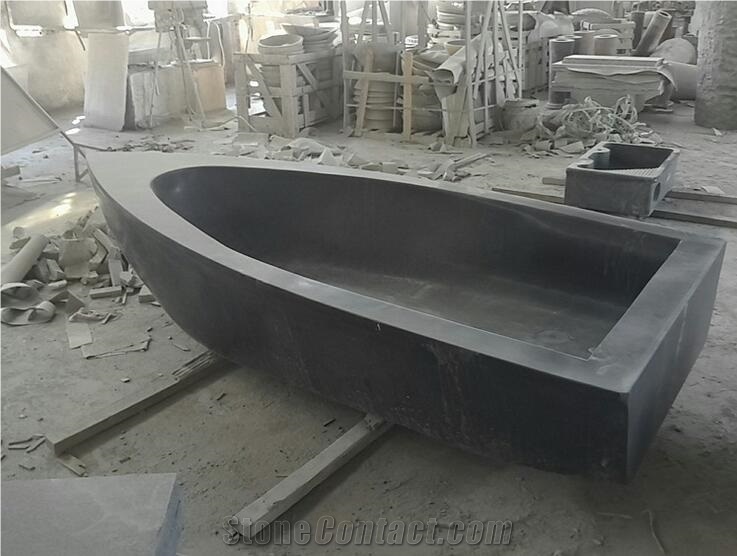 Marble Designed Classic Bathtub Black Marquina Oval Bath Tub