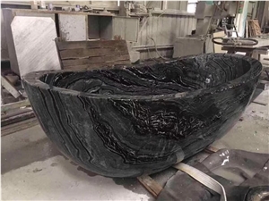 Marble Designed Vessel Bathtub Kenya Black Oval Bath Tubs