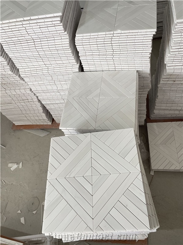 Marble Floor Mosaic Pattern Design Thassos Chevron Tile