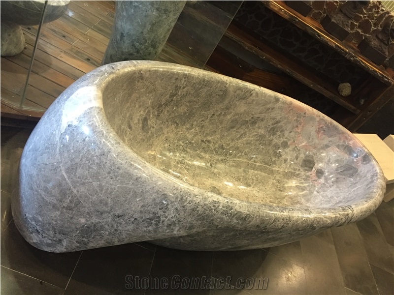 Marble Hotel Oval Bathtub Rose Grey Pedestal Bath Tubs 