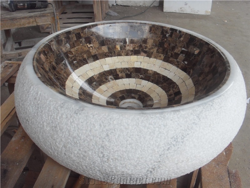 Marble Mosaic Round Sink Stone Mosaic Bathroom Wash Basin