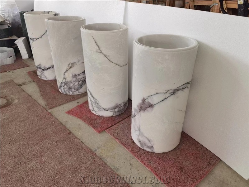 Marble Stacked Stone Bathroom Sink Marquina Pedestal Basin