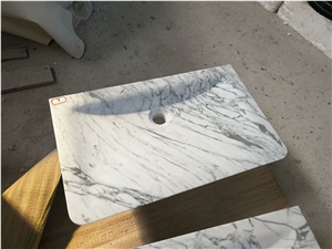 Marble Stone Bathroom Vessel Sink Arabescato Oval Wash Basin