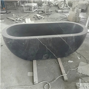 Marble Stone Oval Bathtub Black Marquina Classic Bath Tubs