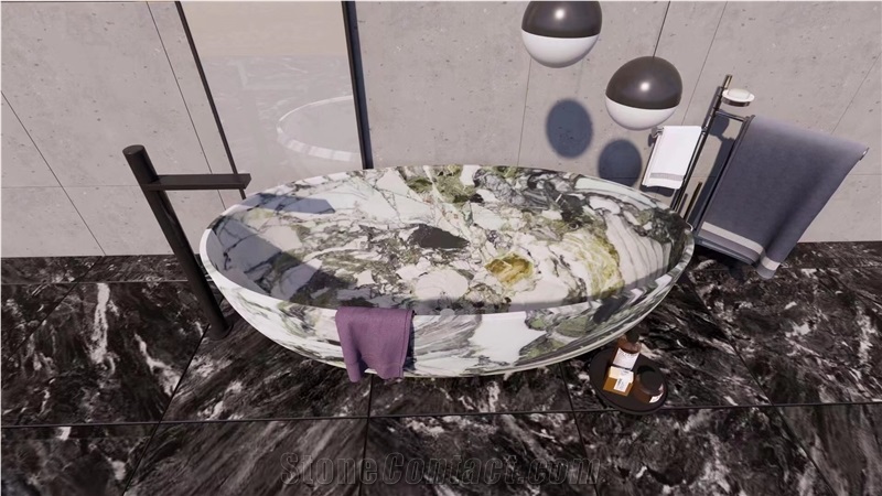 Marble Stone Oval Bathtub Freestanding Arabescato Bath Tubs