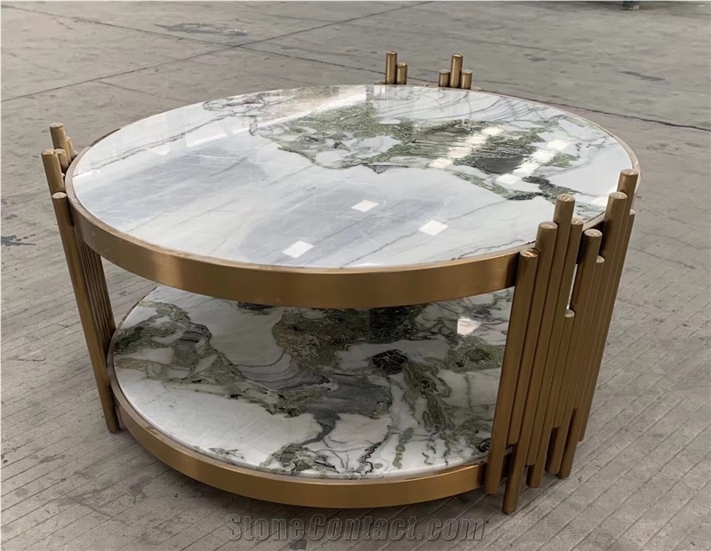 Marble White Beauty Coffee Table Cafe Copper Stand Furniture