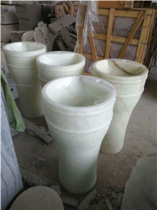 Onyx Stone Bathroom Round Sink White Onyx Pedestal Basin
