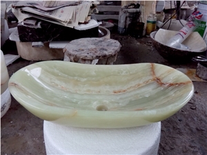 Onyx Stone Bathroom Vessel Sink Green Onyx Oval Wash Basin