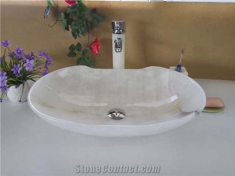 Onyx Stone Bathroom Vessel Sink Super White Onyx Wash Basin