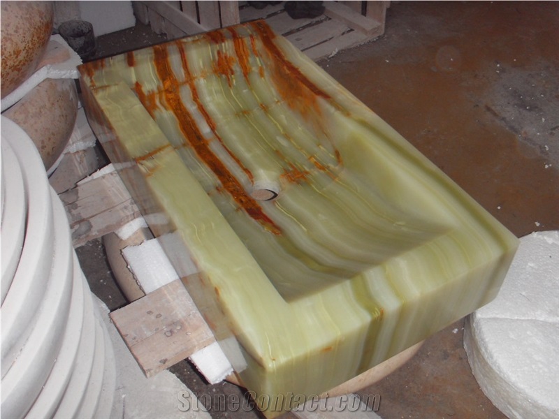 Onyx Stone Rectangle Vessel Sink Green Onyx Wash Basin